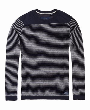 Superdry Static Breton Stripe Crew Neck Férfi Ugró Sötétkék/Szürke | TZSAY2369